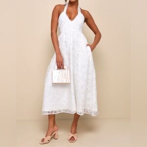 NWOT Lulus Sz XL Delicate Sweetness White Floral Burnout Midi Dress